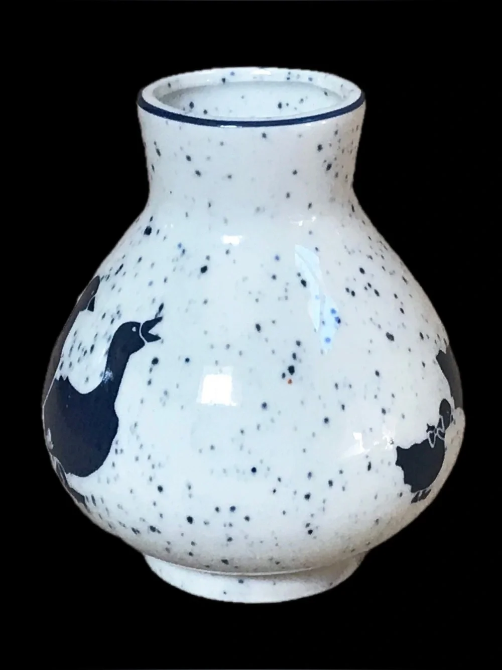 Duck Miniature Bud Vase White Blue Speckled Cottagecore Farm Prairie Country